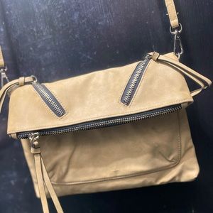 Tan Leather Fold-Over Crossbody Purse